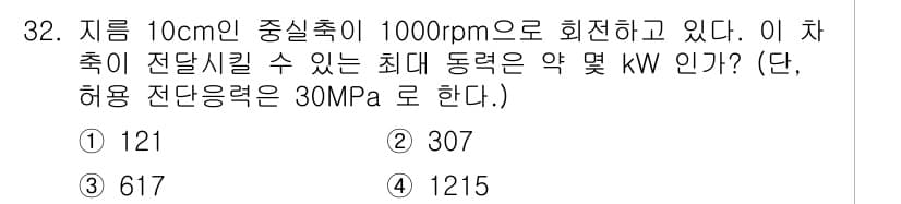 건설기계설비산업기사 2020년 32번 - 주어진 문제에서 원주속력, 유속, 동력 계산을 통해 최대 동력을 구하게 ... 에 관한 핵심 기출문제