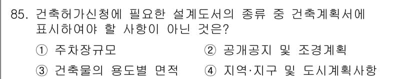 건축산업기사 2020년 85번 - 건축가의 설계 도면에는 각종 공공시설이나 지역의 조정계획이 포함되어야 하... 에 관한 핵심 기출문제