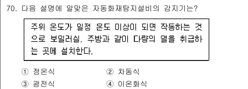 실내건축산업기사 2020년 70번 - 주어진 설명은 주위 온도가 일정 범위에서 벗어나면 작동하는 시스템을 설명... 에 관한 핵심 기출문제