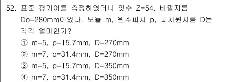 기계설계산업기사 2020년 53번 - 문제에서 주어진 조건들을 바탕으로 각 항목의 값을 검토해야 합니다. Z값... 에 관한 핵심 기출문제