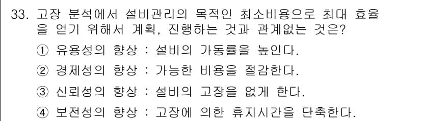 설비보전산업기사 2020년 33번 - 정답과 핵심 포인트를 검수 중인 기출문제