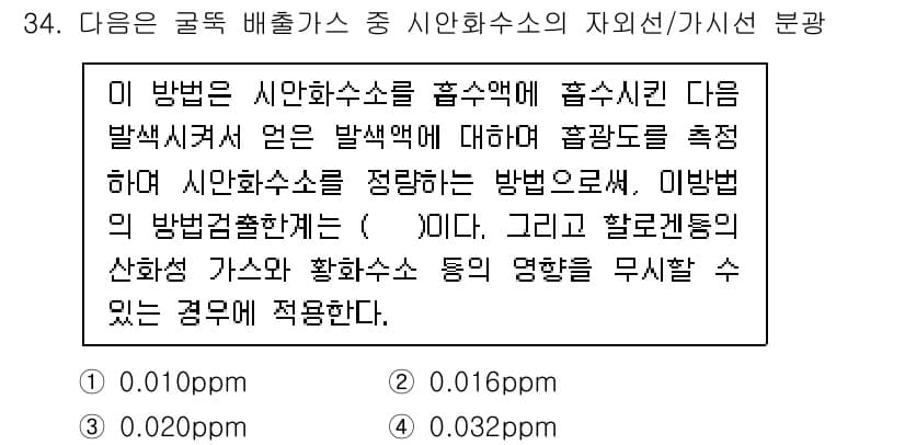 대기환경산업기사 2020년 34번 - 정답과 핵심 포인트를 검수 중인 기출문제