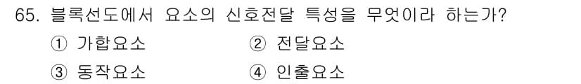 승강기산업기사 2020년 65번 - 블록선도에서 요소의 신호전달 특성은 '전달요소'에 해당합니다. 전달요소는... 에 관한 핵심 기출문제