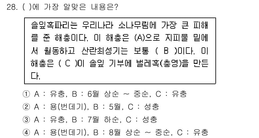 식물보호산업기사 2020년 28번 - 정답과 핵심 포인트를 검수 중인 기출문제