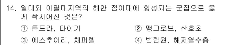 자연생태복원산업기사 2020년 14번 - 정답과 핵심 포인트를 검수 중인 기출문제