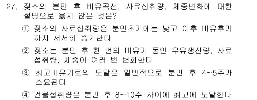 축산산업기사 2020년 27번 - 정답과 핵심 포인트를 검수 중인 기출문제