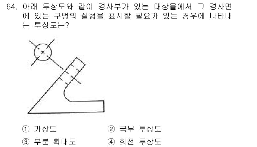 컴퓨터응용가공산업기사 2020년 64번 - 주어진 문제에서 특정 구명의 실형을 나타내기 위해선 기본적인 투상도의 원... 에 관한 핵심 기출문제