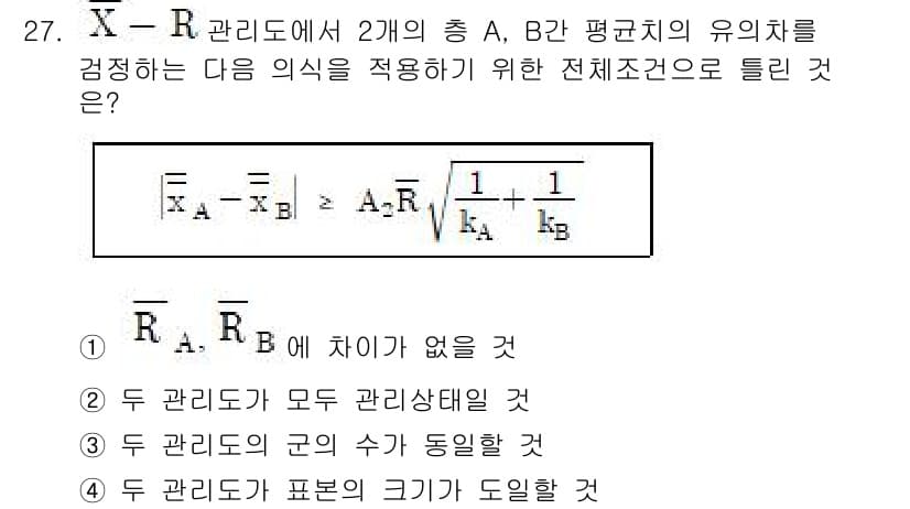 품질경영산업기사 2020년 27번 - 정답과 핵심 포인트를 검수 중인 기출문제