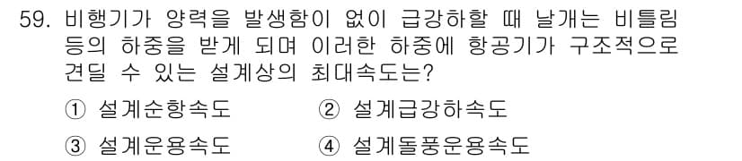 항공산업기사 2020년 59번 - 비행기가 양력을 발생하지 않고 급강하할 때, 항공기의 구조적 안정성을 고... 에 관한 핵심 기출문제