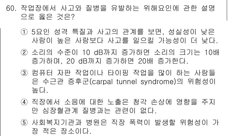 산업보건지도사 2015년 60번 - 정답과 핵심 포인트를 검수 중인 기출문제