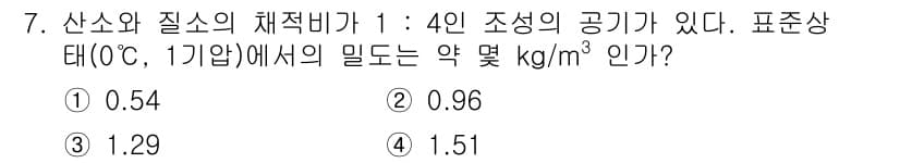 가스기사 2020년 7번 - 산소와 질소의 비율이 1:4인 공기의 조성을 고려할 때, 공기의 평균 몰... 에 관한 핵심 기출문제
