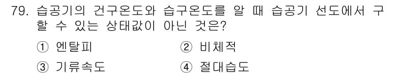 건축기사 2020년 79번 - 정답인 '3' 기류속도는 습공기가 아닌 공기의 속도를 나타내며, 습공기의... 에 관한 핵심 기출문제