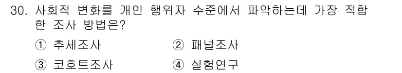사회조사분석사_1급 2020년 30번 - 정답과 핵심 포인트를 검수 중인 기출문제