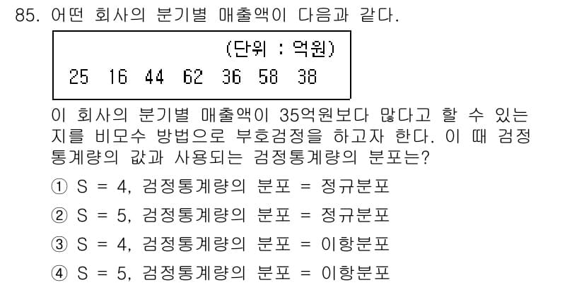 사회조사분석사_1급 2020년 85번 - 이 문제는 분기별 매출액을 비교하여 총액이 35억 원보다 적은지를 판단하... 에 관한 핵심 기출문제