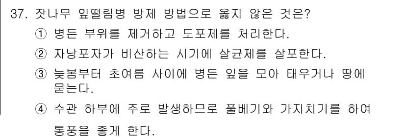 산림기사 2020년 37번 - 정답과 핵심 포인트를 검수 중인 기출문제