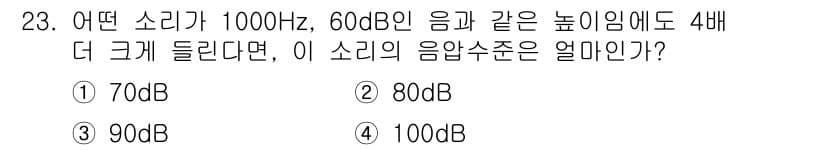 산업안전기사 2020년 23번 - 소리의 음압 수준은 로그 스케일로 표현되며, dB는 실제로 음압의 비율을... 에 관한 핵심 기출문제
