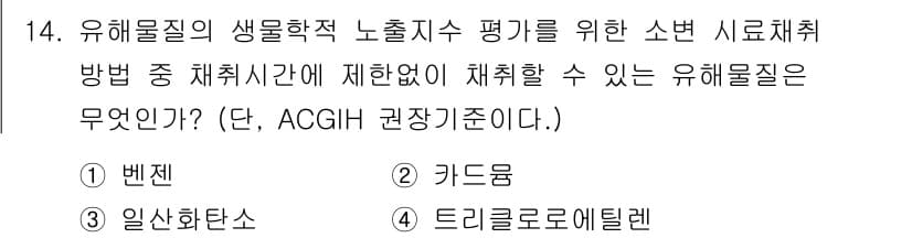 산업위생관리기사 2020년 14번 - 정답과 핵심 포인트를 검수 중인 기출문제