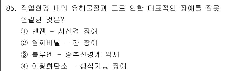 산업위생관리기사 2020년 86번 - 정답과 핵심 포인트를 검수 중인 기출문제