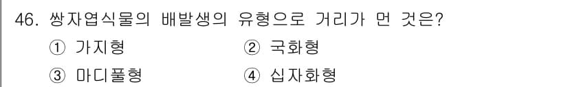 생물분류기사(동물) 2020년 46번 - 쌍자엽식물의 배발생 형태는 '마디풀형'으로 분류됩니다. 이는 쌍자엽식물이... 에 관한 핵심 기출문제