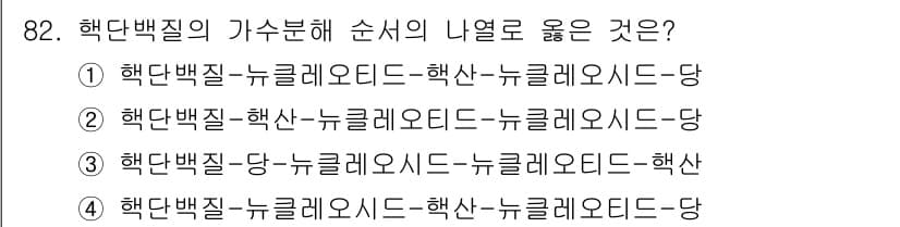 식품안전기사 2020년 82번 - 핵단백질의 가수분해 순서는 분해 속도와 관련이 있습니다. 먼저, 핵단백질... 에 관한 핵심 기출문제