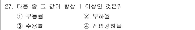 전기기사_필기 2020년 27번 - 부등률은 두 수 사이의 관계를 나타내며, 항상 1 이상이 되는 경우가 없... 에 관한 핵심 기출문제