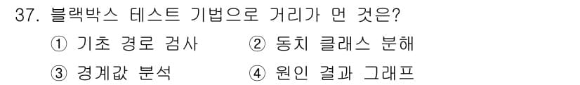 정보처리기사(구) 2020년 37번 - 블랙박스 테스트는 소프트웨어의 기능적 요구사항을 검증하는 방법으로, 주어... 에 관한 핵심 기출문제