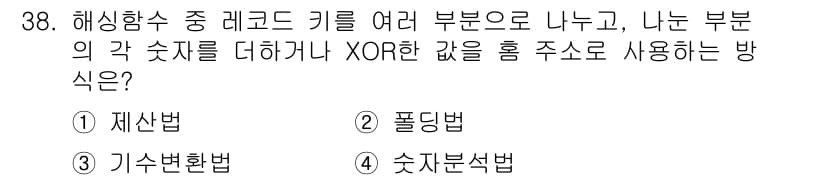 정보처리기사_필기 2020년 38번 - 주어진 문제에서 "여러 부분으로 나누고, 각 숫자를 더하거나 XOR하는 ... 에 관한 핵심 기출문제