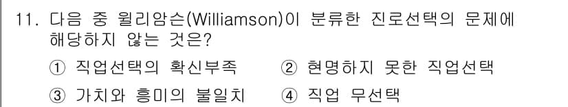 직업상담사_2급(구) 2020년 11번 - 윌리암슨은 직업 선택 과정에서 개인의 가치와 흥미에 따른 적합성을 강조합... 에 관한 핵심 기출문제