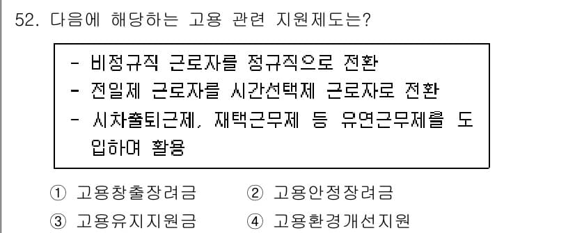 직업상담사_2급(구) 2020년 52번 - 해당 문제에서 제시된 고용 관련 지원제도는 고용유지지원금입니다. 이는 비... 에 관한 핵심 기출문제