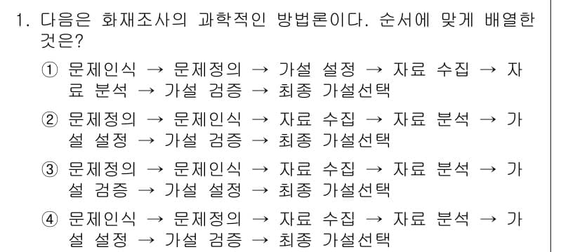 화재감식평가기사 2020년 1번 - 정답과 핵심 포인트를 검수 중인 기출문제