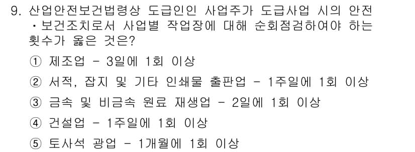 산업안전지도사 2015년 9번 - 정답과 핵심 포인트를 검수 중인 기출문제