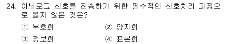 네트워크관리사_1급 2020년 24번 - 아날로그 신호를 디지털로 전송하기 위해서는 신호를 부호화(양자화, 정보화... 에 관한 핵심 기출문제