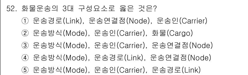 물류관리사_1교시 2020년 52번 - 정답과 핵심 포인트를 검수 중인 기출문제