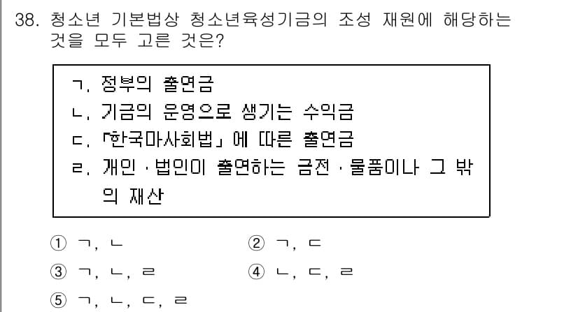 청소년상담사_1급(1교시)(구) 2020년 37번 - 정답인 '5'는 청소년육성기금의 조성과 관련된 다양한 출연금을 포함하고 ... 에 관한 핵심 기출문제