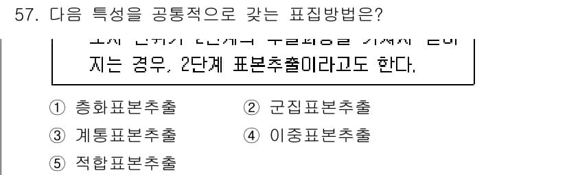 청소년상담사_1급(1교시) 2020년 56번 - 주어진 문제는 통계에서 특정한 특성을 공통적으로 갖는 모집단의 표본 추출... 에 관한 핵심 기출문제