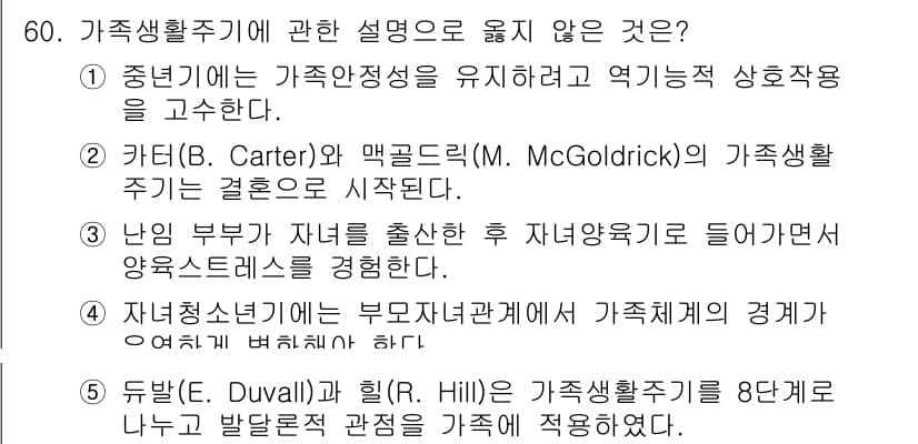 청소년상담사_2급(2교시)(구) 2020년 60번 - 카터와 맥골드릭의 가족생활주기는 결혼을 전제로 하는 것이 아니라, 가족의... 에 관한 핵심 기출문제