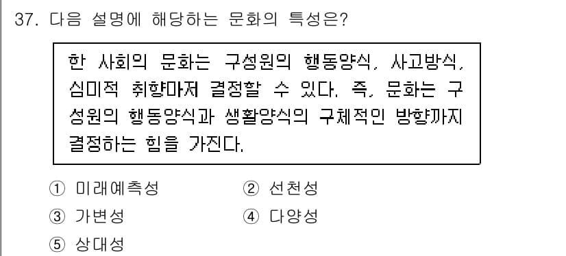 청소년상담사_3급(2교시)(구) 2020년 37번 - 이 설명은 '선천성'에 해당됩니다. 문화는 사회 구성원의 행동양식과 사고... 에 관한 핵심 기출문제
