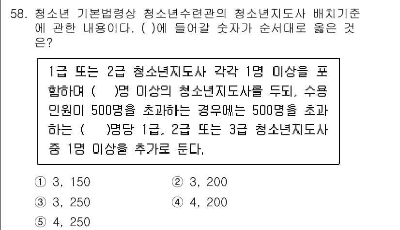 청소년상담사_3급(2교시)(구) 2020년 58번 - 정답 '5'는 청소년 기본법령상 청소년 상황에 따라 2급 및 3급 청소년... 에 관한 핵심 기출문제