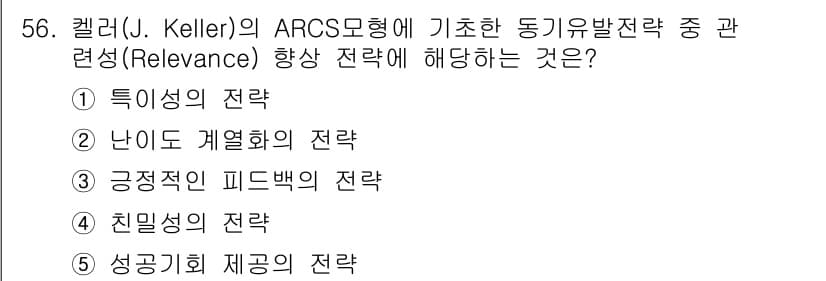 청소년상담사_3급(2교시) 2020년 56번 - Keller의 ARCS 모형에서 '관련성(Relevance)'은 학습자가... 에 관한 핵심 기출문제