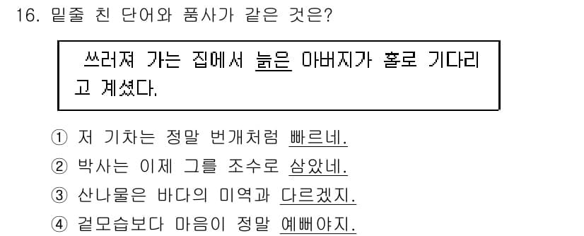 9급_지방직_공무원_국어 2016년 16번 - 정답과 핵심 포인트를 검수 중인 기출문제