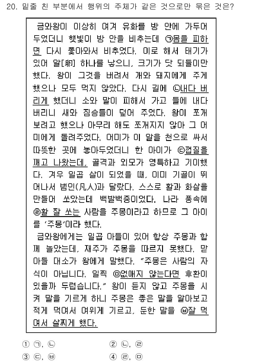 9급_지방직_공무원_국어 2020년 20번 - 정답과 핵심 포인트를 검수 중인 기출문제