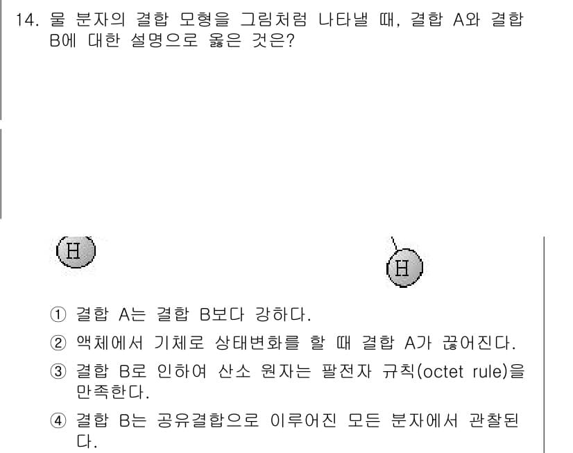 9급_지방직_공무원_화학 2020년 14번 - 결합 A가 결합 B보다 강한 이유는 결합 A가 더 높은 전자 밀도를 가지... 에 관한 핵심 기출문제