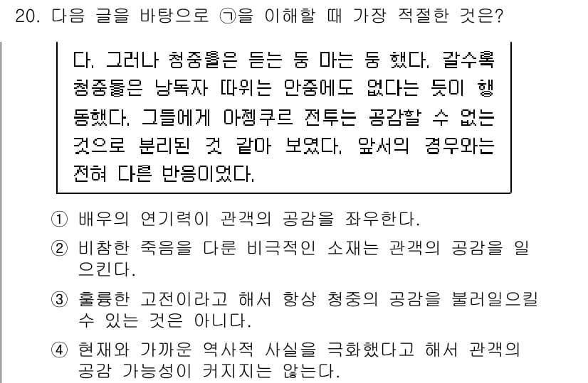 9급_국가직_공무원_국어 2020년 20번 - 정답과 핵심 포인트를 검수 중인 기출문제