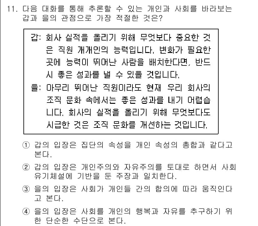 9급_국가직_공무원_사회 2020년 11번 - 정답과 핵심 포인트를 검수 중인 기출문제