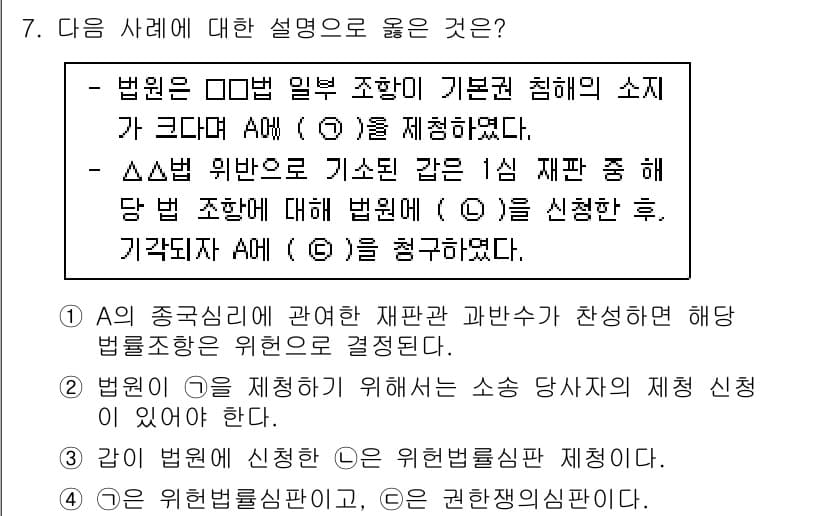 9급_국가직_공무원_사회복지학개론 2020년 7번 - 주어진 사례에서 법원이 제시한 문제는 법적 절차와 관련된 상황입니다. 정... 에 관한 핵심 기출문제