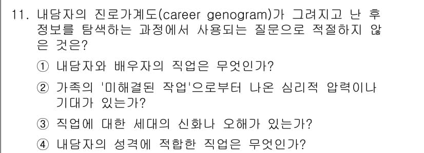 9급_국가직_공무원_직업상담심리학개론 2020년 11번 - 정답과 핵심 포인트를 검수 중인 기출문제