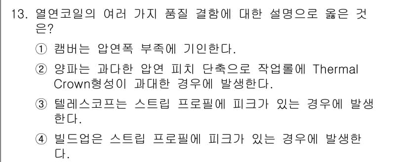 압연기능장 2015년 13번 - 정답과 핵심 포인트를 검수 중인 기출문제