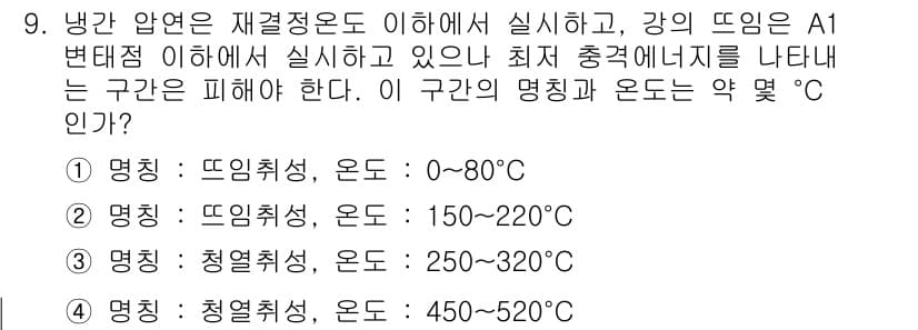 압연기능장 2016년 9번 - 냉간 압연은 재결정 온도 이하에서 진행되며, 강의 풀림 및 기계적 성질이... 에 관한 핵심 기출문제