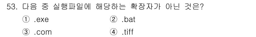 비서_3급 2020년 53번 - .tiff는 이미지 파일 형식으로, 실행 파일과 관련이 없습니다. 반면 ... 에 관한 핵심 기출문제