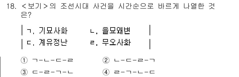 9급_지방직_공무원_서울시_한국사 2020년 18번 - 조선시대의 사건을 시간순으로 나열할 때, '기모사화'는 1519년에 발생... 에 관한 핵심 기출문제